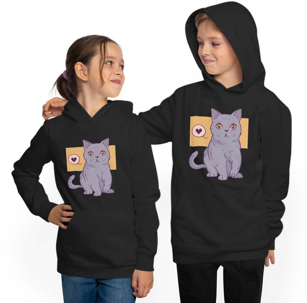 Hoodie Hooded Sweatshirt Kids - cute cat with heart i129